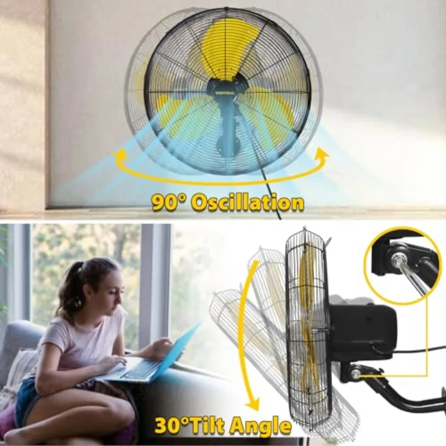 20 Inch Wall Mount Fan Oscillating, 4, 460 CFM High Velocity Industrial Wall Fan for Indoor, Commercial, Residential, Warehouse view 3