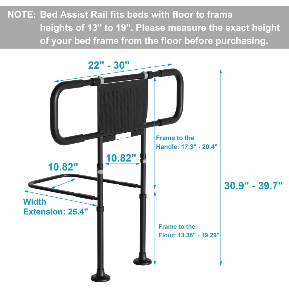 Bed Rails for Elderly Adults Safety: Adjustable Heights Bed Cane with Storage Pocket, Non-Slip Handle, Motion Sensor Light