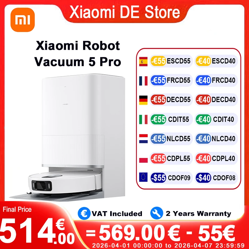2025 Xiaomi Auto Robot Aspirateurs 5 Pro (X20 + Version de mise à niveau) Station d'auto-nettoyage pour éviter les obstacles AI XIAOMI MIJIA 5 Pro Robot Aspirateur Maison intelligente Balayage