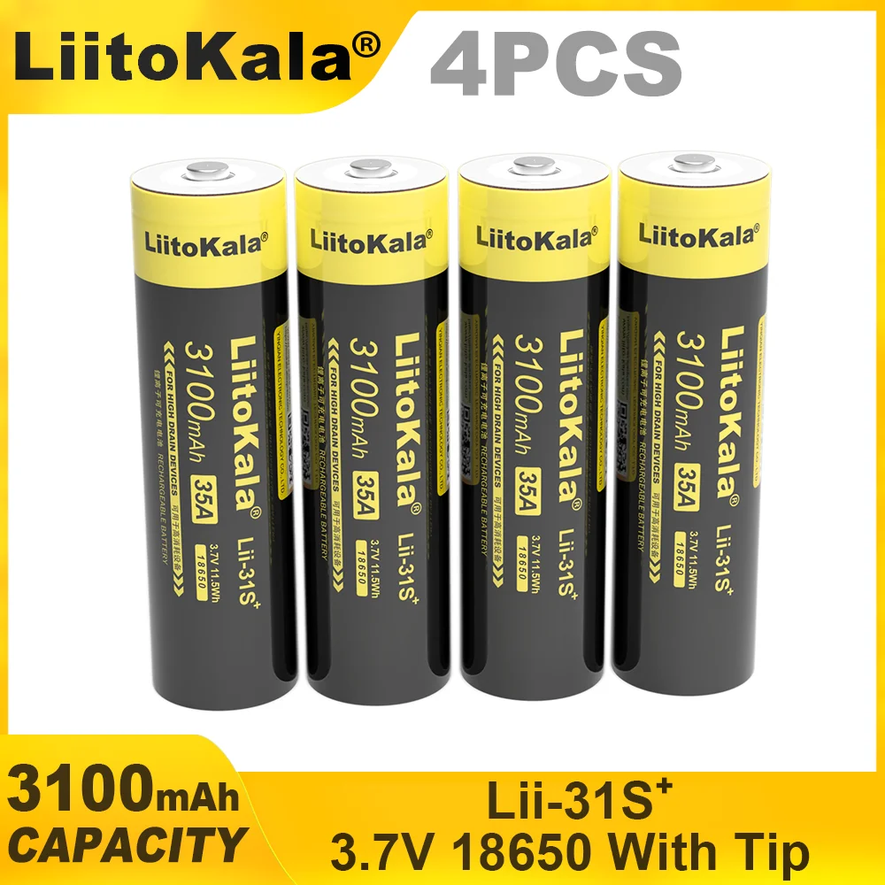 1-6PCS New LiitoKala Lii-31S 3.7V/4.2V 18650 Li-ion Battery 3100mA 35A Power Battery For High Drain Devices Flashlight