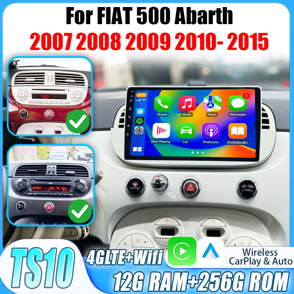 Radio para Auto con Android 16 para FIAT 500 Abarth 2007 2008 - 2015, 8 Núcleos, Carplay Inalámbrico, Android Auto, Mirror Link, DSP 1