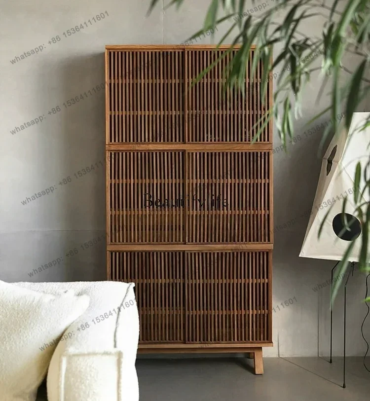 D30Guofeng walnut grille solid wood bookcase floor-to-ceiling new Chinese bookshelf wabi sandy wind shelf display cabinet stud