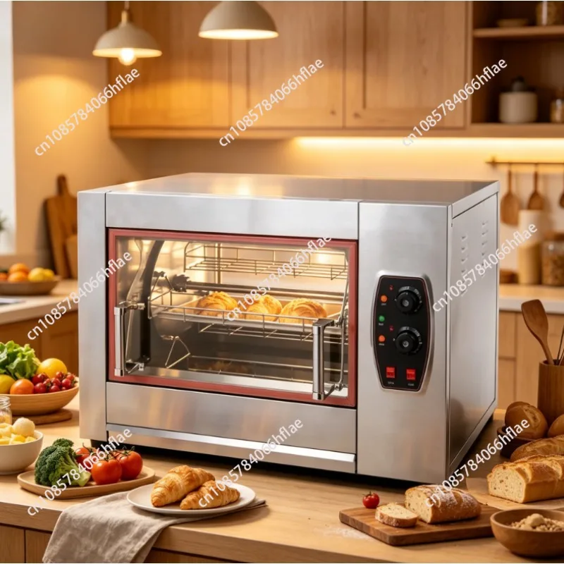 Commercial Stainless Steel Electric Rotisserie Chicken Oven, Large Capacity Roasting Machine with 6 Spit Rods, 3000W High Power