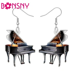 Bonsny Acrylic Black Piano Earrings Musical Instruments Fashion Jewelry Dangle Drop Charms For Women Girls Teens Gifts