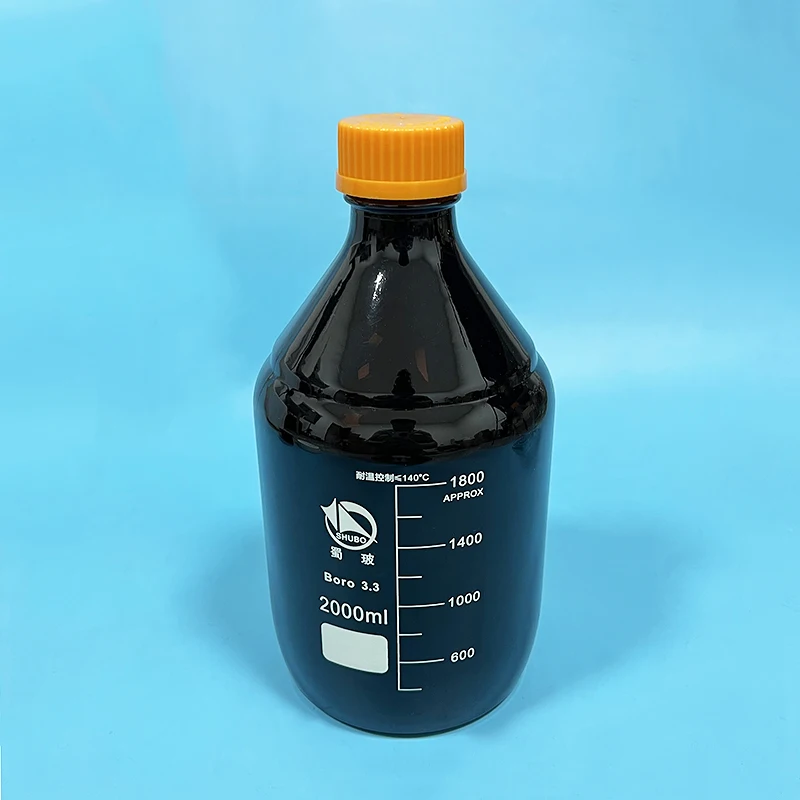 

SHUBO Brown Reagent bottle,With yellow screw cover GL45mm,Borosilicate glass 3.3, 2000mL,Graduation Sample Vials Plastic Lid