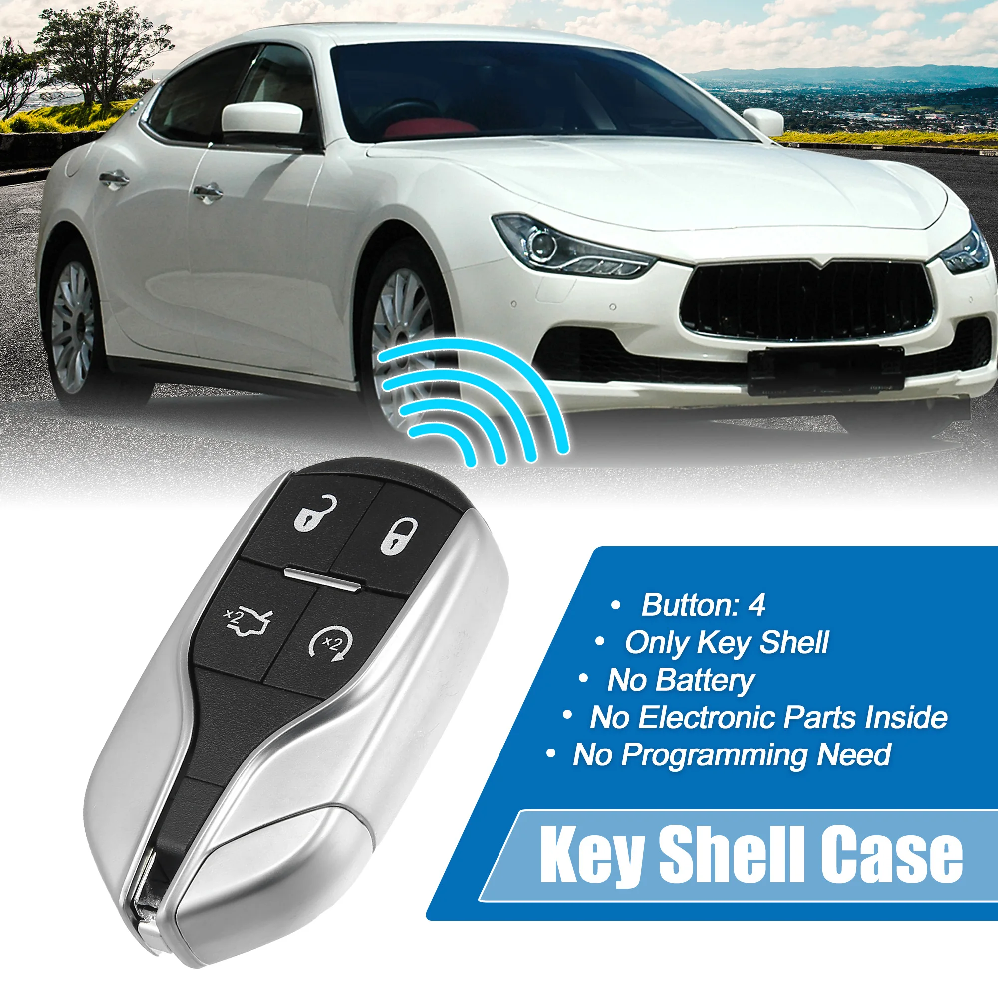 

uxcell Car Remote Key Case Shell 4 Buttons Cover Housing Tools for Levante for Ghibli for Quattroporte 2012-2020 Accessories