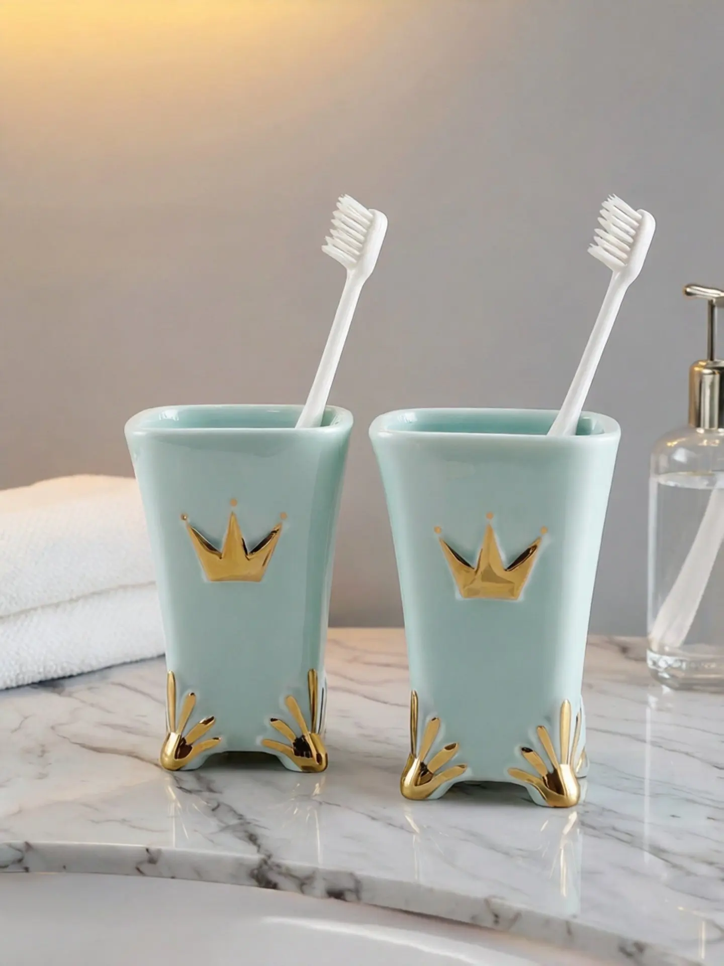 

KULE HOME Ceramic Couple Toothbrush Cups Luxury Bathroom Accessories Creative Washing Cup Nordic Style Home Dental Care