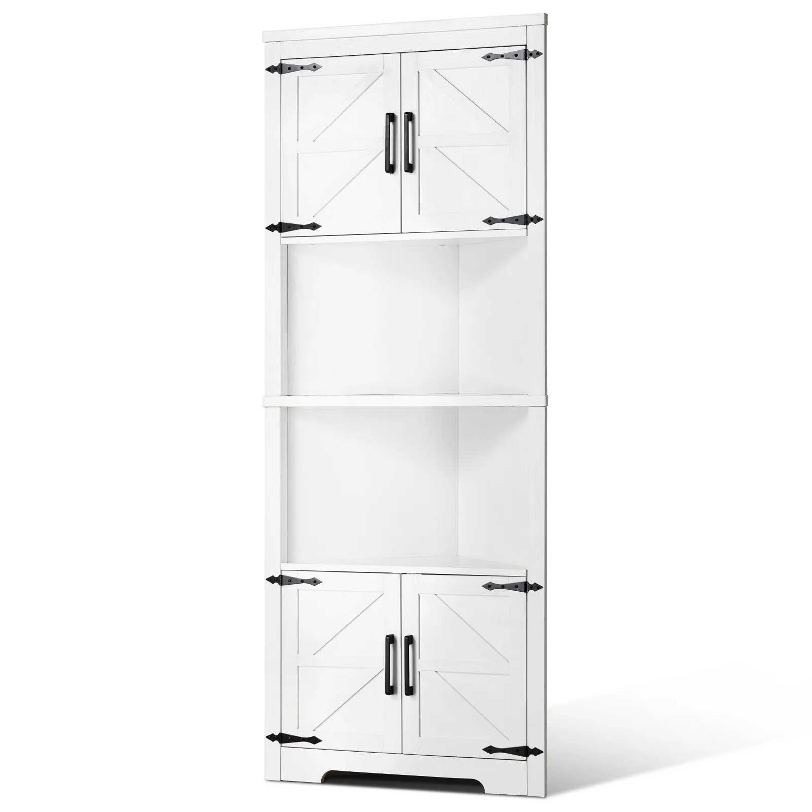 

68" Corner Storage Cabinet with 4 Wooden Doors & Adjustable Shelves White