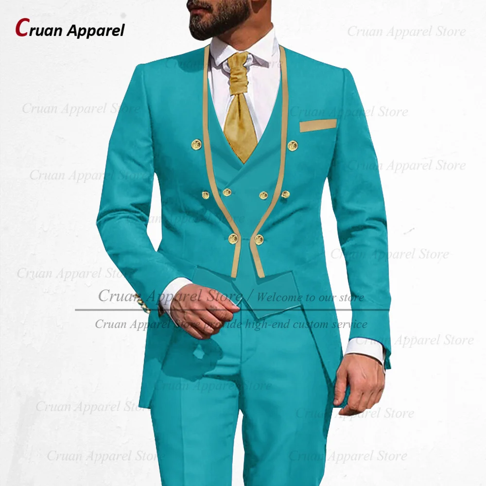 Fashion Suits for Men Slim Fit Luxury Party Dinner Wedding Groom Tuxedos Custom Stand-up Collar Jacket Vest Pants 3 Pieces Set