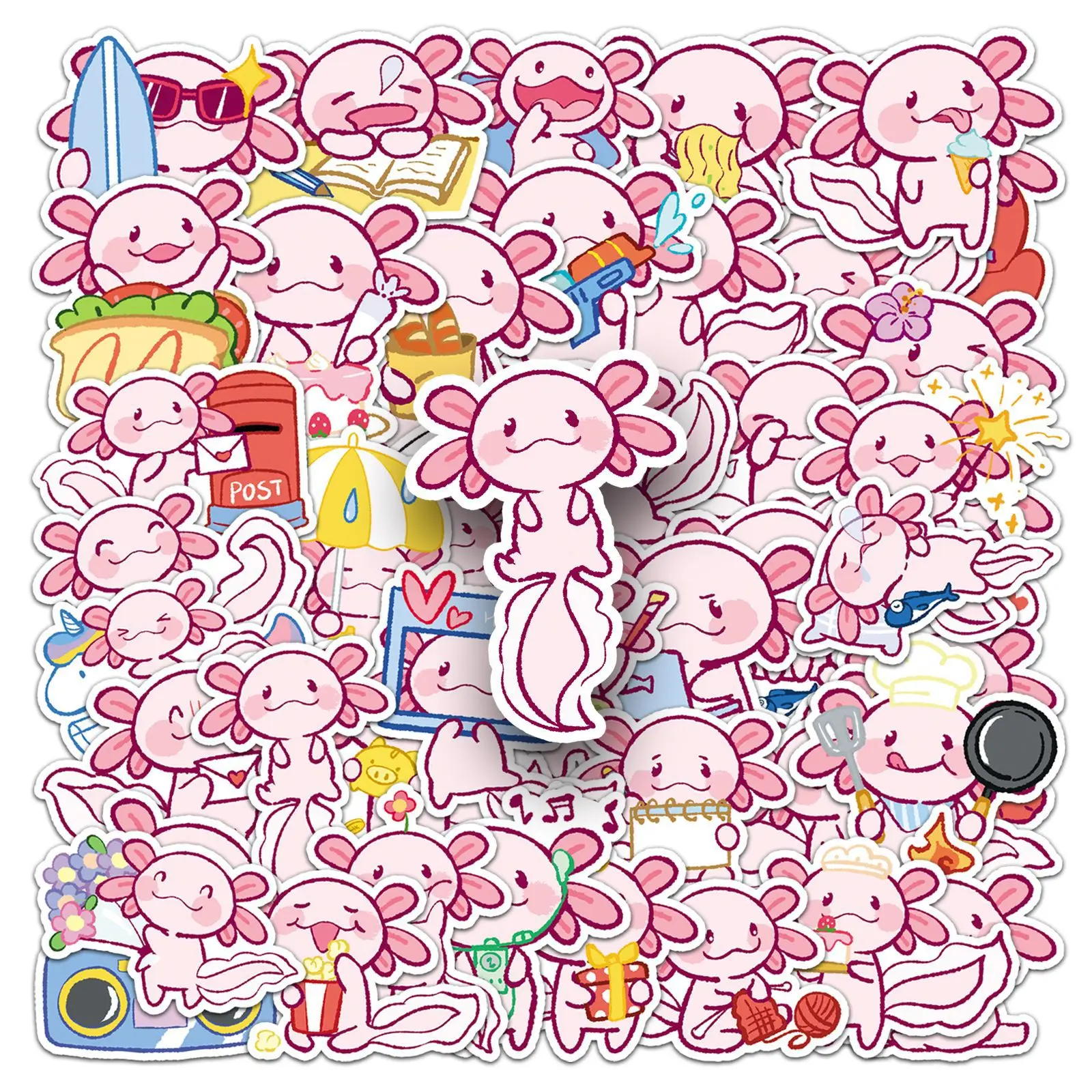 50 pezzi carino salamandra personalità quotidiana dei cartoni animati divertenti graffiti adesivi decorativi tazza d'acqua frigorifero giocattoli decorativi