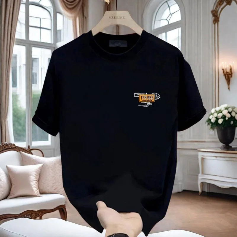 Summer 230g heavy cotton fashion versatile short-sleeved t-shirt men's fashion casual printed half-sleeved top image 4