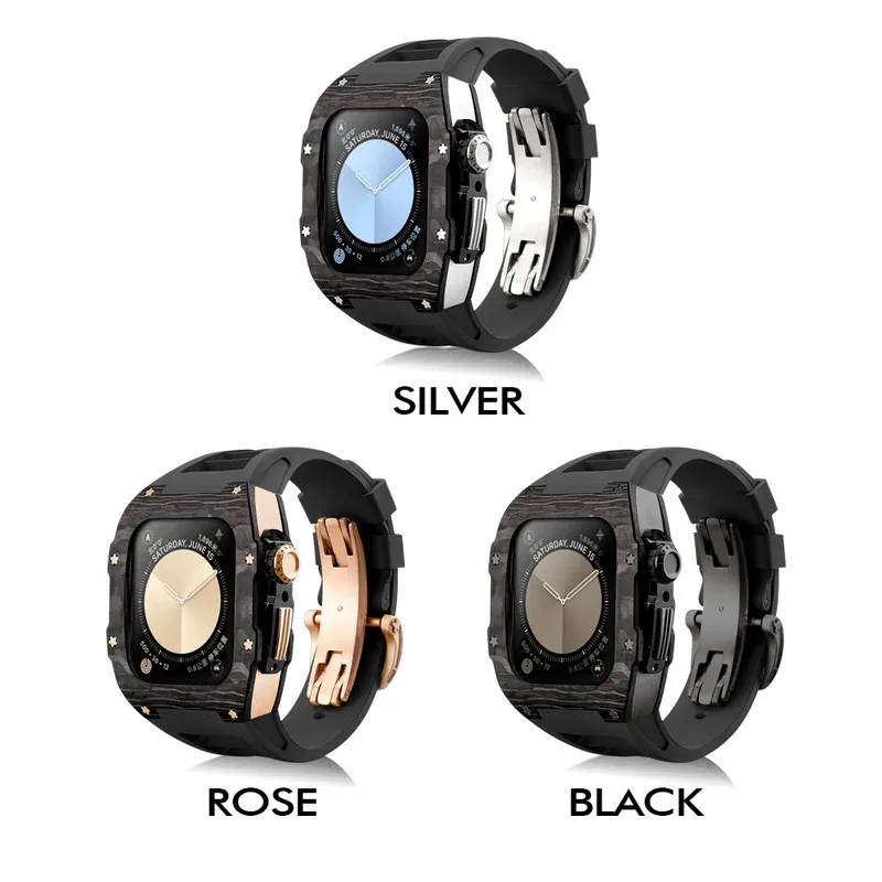 Cinturini Soul Cool IWatch Custodia in fibra di carbonio moda 45 44mm 9/8/7/6/5/4/SE 3 Per Apple Watch mod kit correas band custodia protettiva