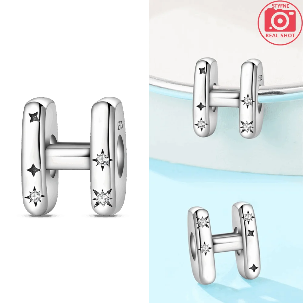 الفضة 925 الأصلي سحر 26 حرف A-Z الأبجدية سحر غرامة الخرز صالح الفضة سوار DIY غرامة مجوهرات النساء الهدايا قلادة #4