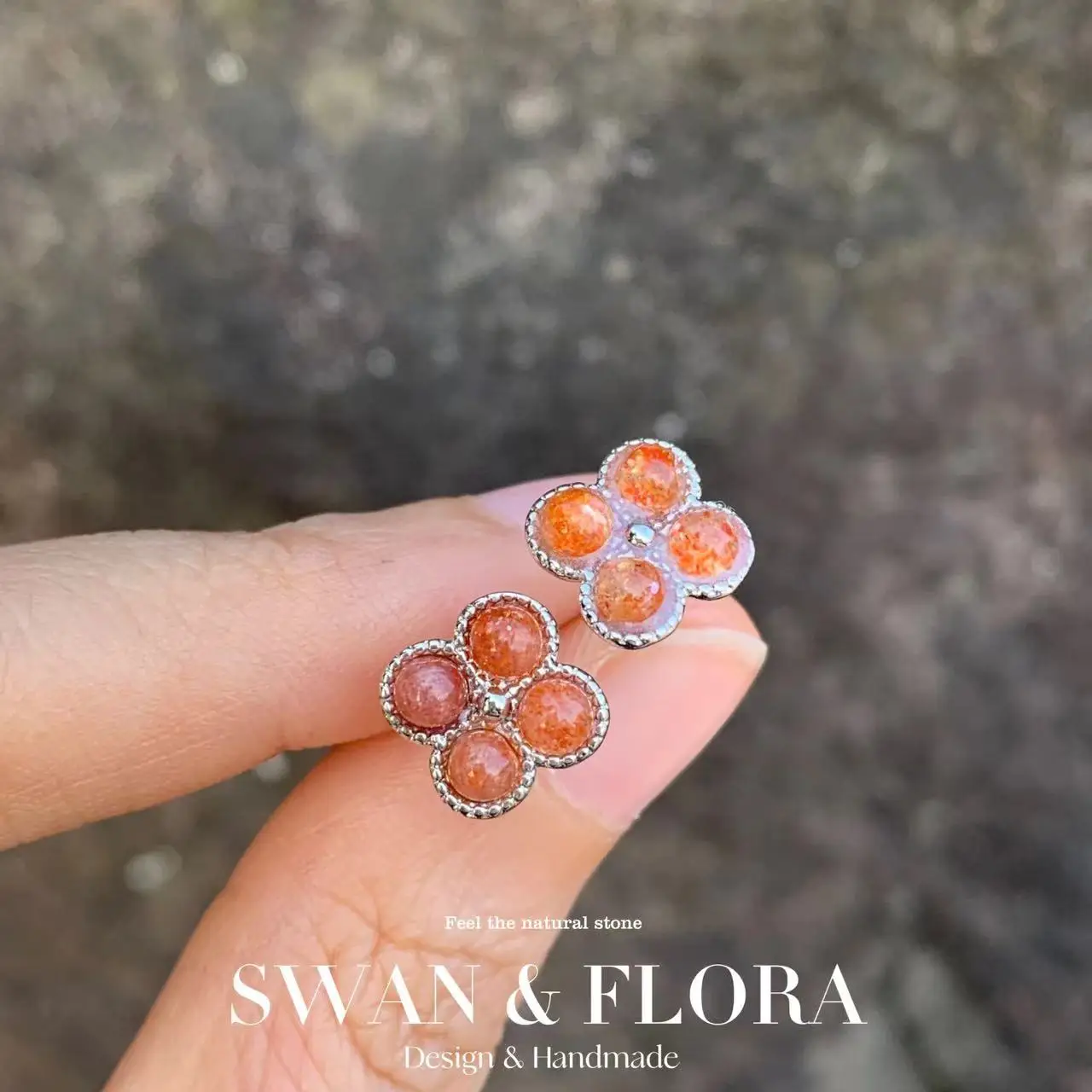 

Natural Sanidine Gold Sunstone earrings stone s925 silver studs for women delicate Jewelry Gift