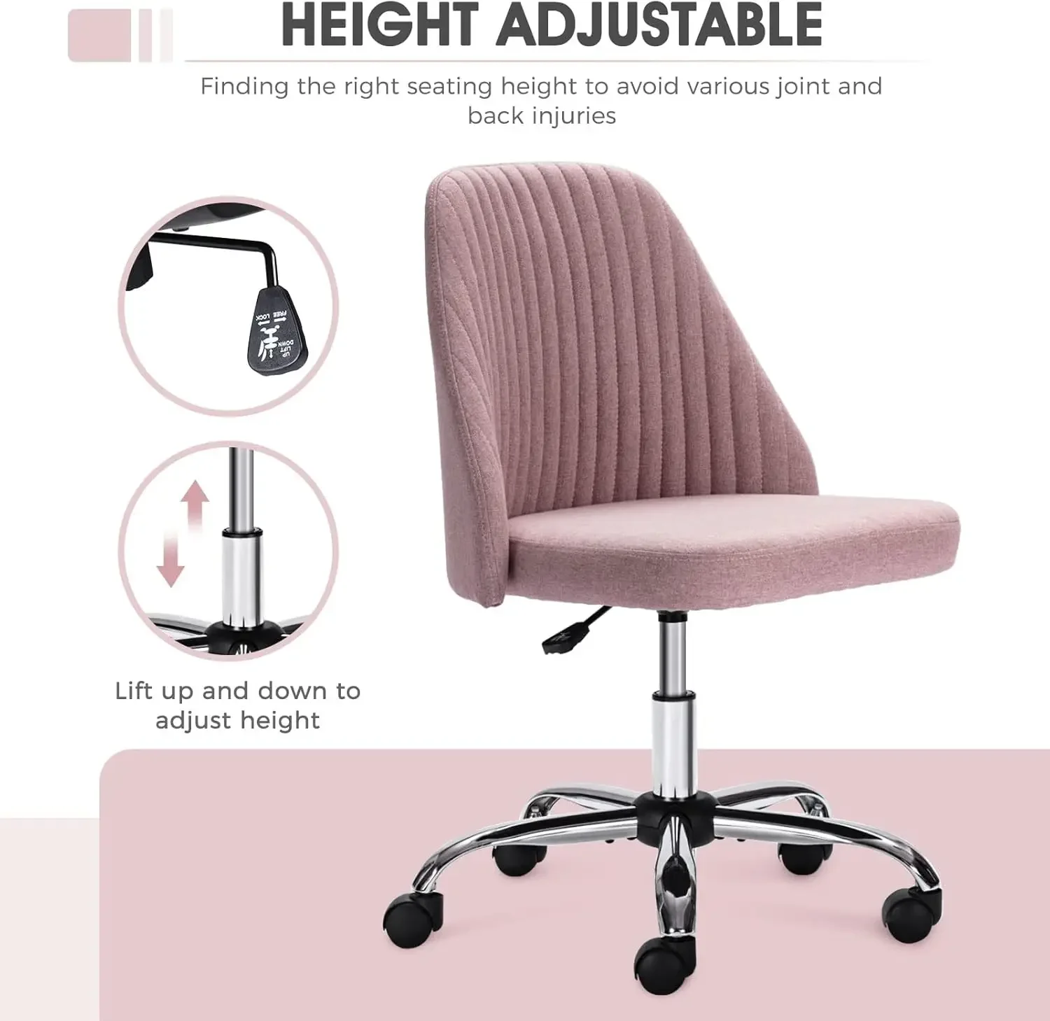 Home Office Chair - Armless Computer Desk Chair Adjustable Cute Modern Task Rolling Chair with Lumbar Support for Make Up,Small
