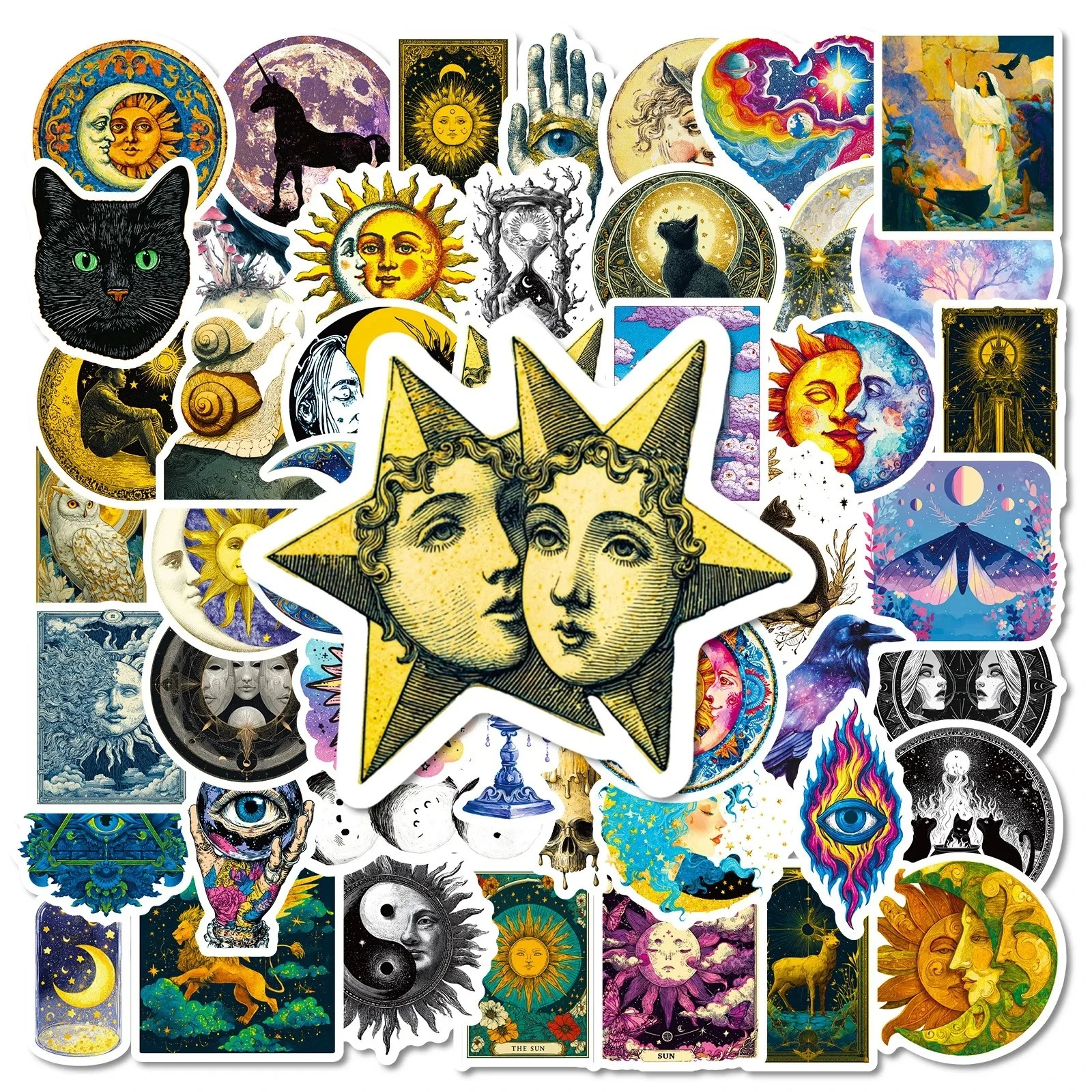 56PCS Gothic Mysterious Dark Sun Moon Planet Stickers Galaxy Tarot Goth Decals DIY Kids Guitar Scrapbook Phone Sticker Toy