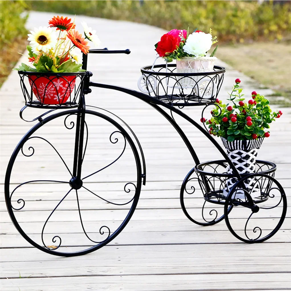 3-Tier Bicycle Plant Stand Wrought Iron Tricycle Planter Home Garden Patio Decor Flower Pots Shelf Indoor Outdoor image 3
