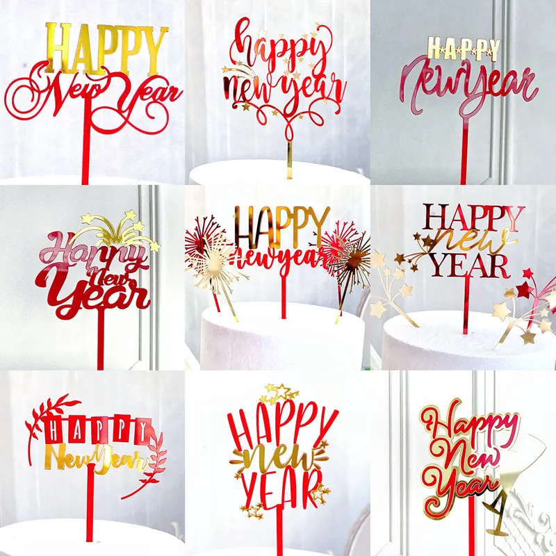 11 نمط سعيد السنة الجديدة الاكريليك كعكة القبعات العالية الألعاب النارية الحمراء 2023 السنة الجديدة كعكة توبر ل 2023 السنة الجديدة كعكة زينة #1