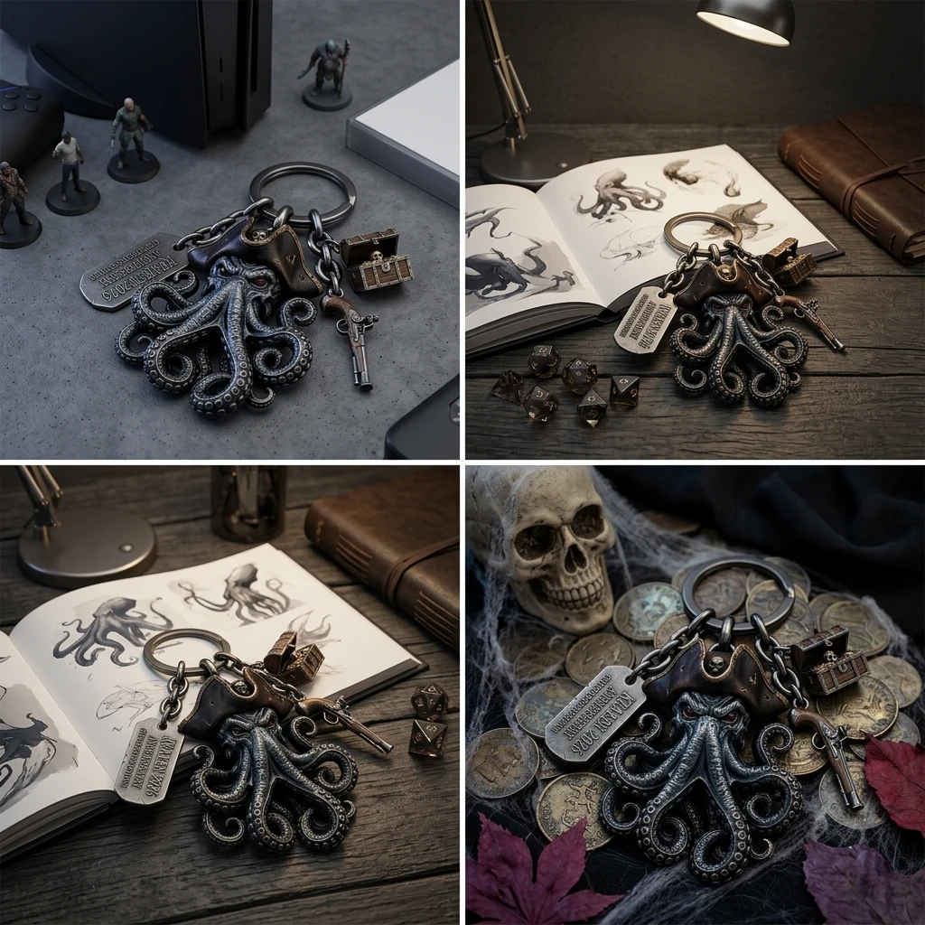 Kraken Abyss Lord Keychain Zinc Alloy Durable Antique Coating for Collectors