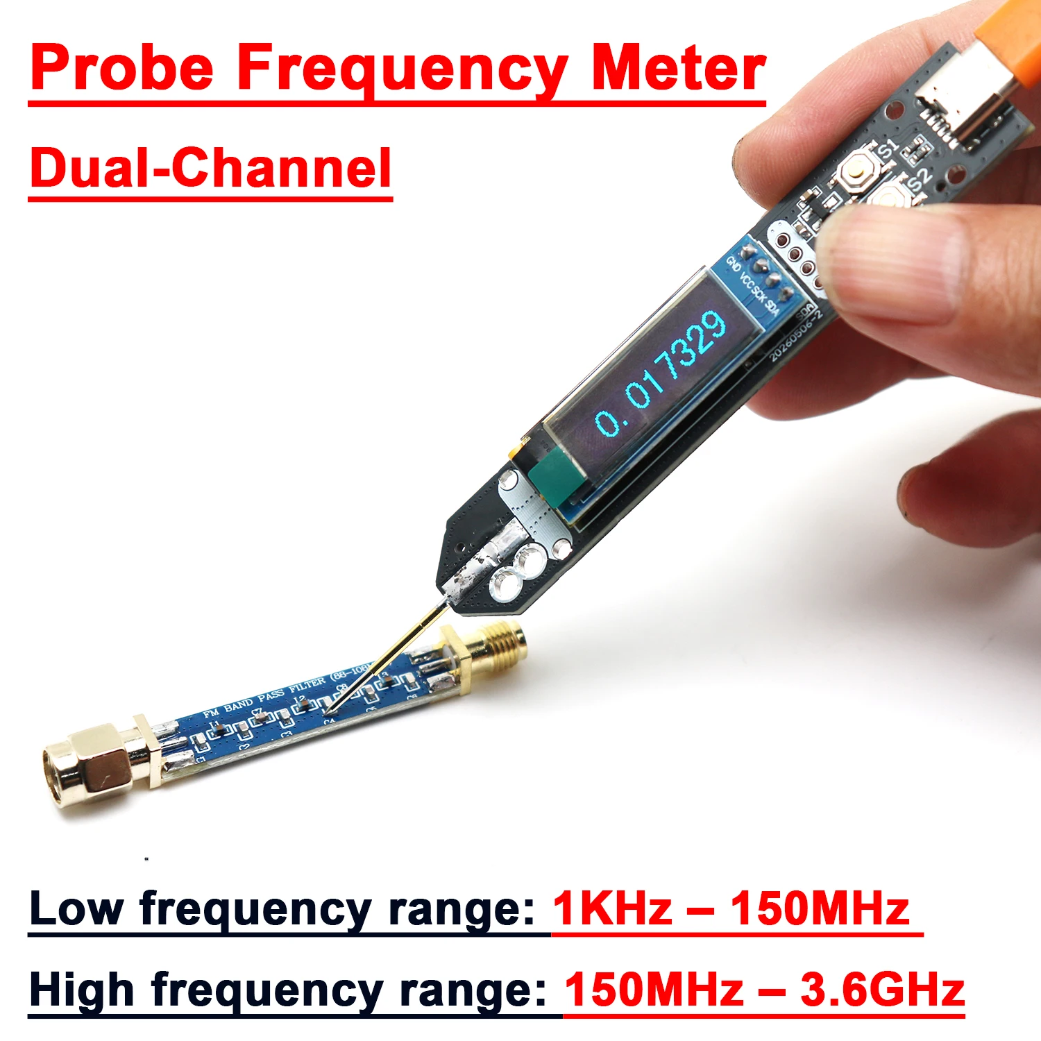 1KHz-150Mh-3.6GHz Pen Frequency Meter Dual Channel Frequency Counter Tester Probe for RF Signal Measurement Ham Radio Lab Repair