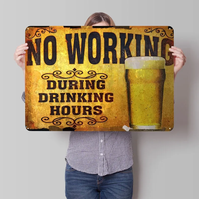 No Working Sign Vintage Poster Retro Metal Tin Sign Plaque for Bar House Party Wall Art Decoration Bath Room Decor Aesthetics