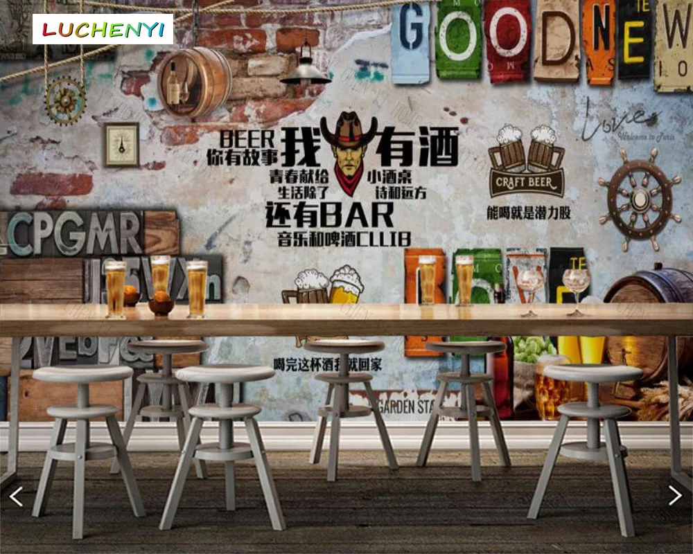 

Papel de parede custom nostalgic beer fast food restaurant 3d wallpaper mural, restaurant bar restaurant cafe wallpaper sticker