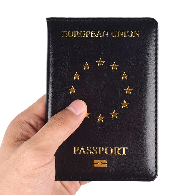 Funda de cuero PU Simple para pasaporte de la UE, BILLETERA, accesorios de viaje, bolsa de documentos, tarjetero para hombres y mujeres