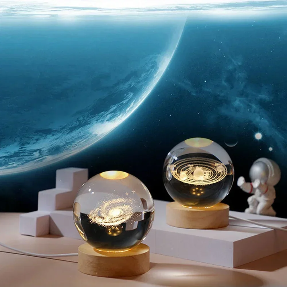 Gift Festival USB LED Night Light, Galaxy Crystal Ball Lamp, 3D Planet Moon Lamp, Home Decoration