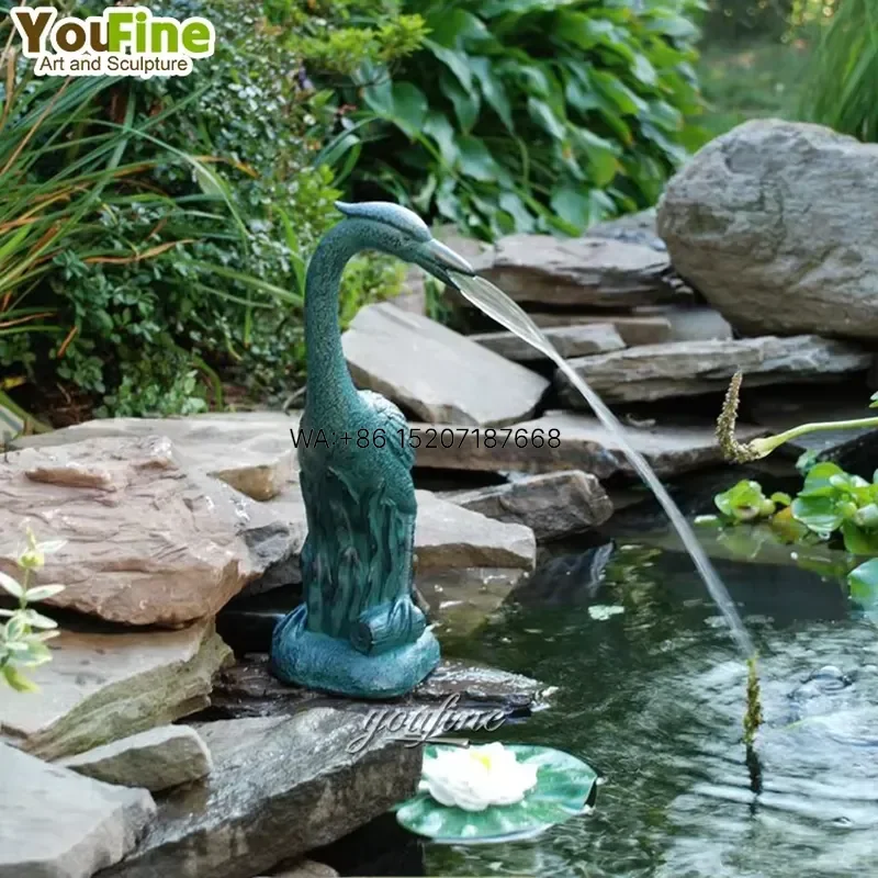 Wmwmnu Outdoor Decorative Brass Bronze Heron Fountain Garden Statue Water Feature Yard Landscape Ornament Patio Home