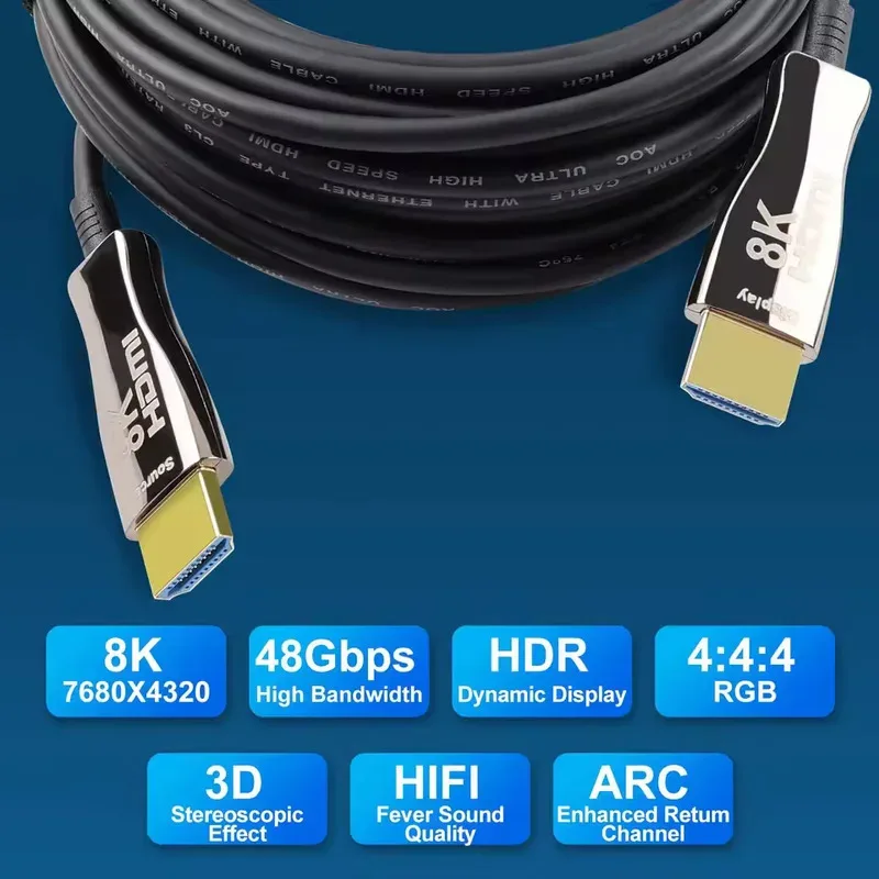 HDMI AOC Optical Fiber Cable 8K 60Hz HDMI 2.1 4K 120Hz 48Gbps 4K 120Hz 144Hz EARC HDR DSC HDCP 2.2 2.3 for HDTV PS5 Blu-ray Xbox