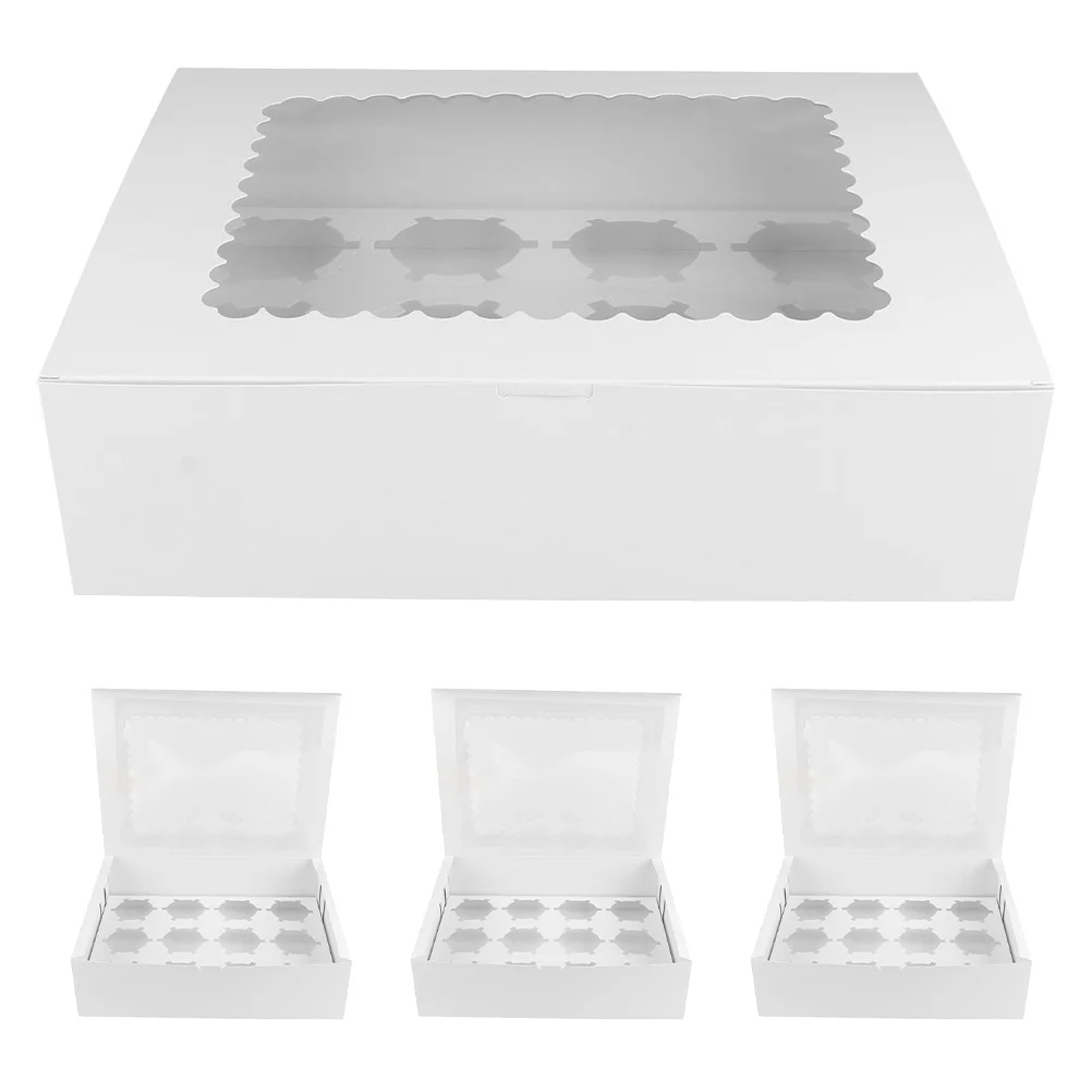 4 szt. Pudełek na babeczki, wytrzymałe, na 12 mini ciasteczek, pojemniki na desery, idealne na upominki na przyjęcia, pudełka na babeczki, mini pudełka na ciasta.