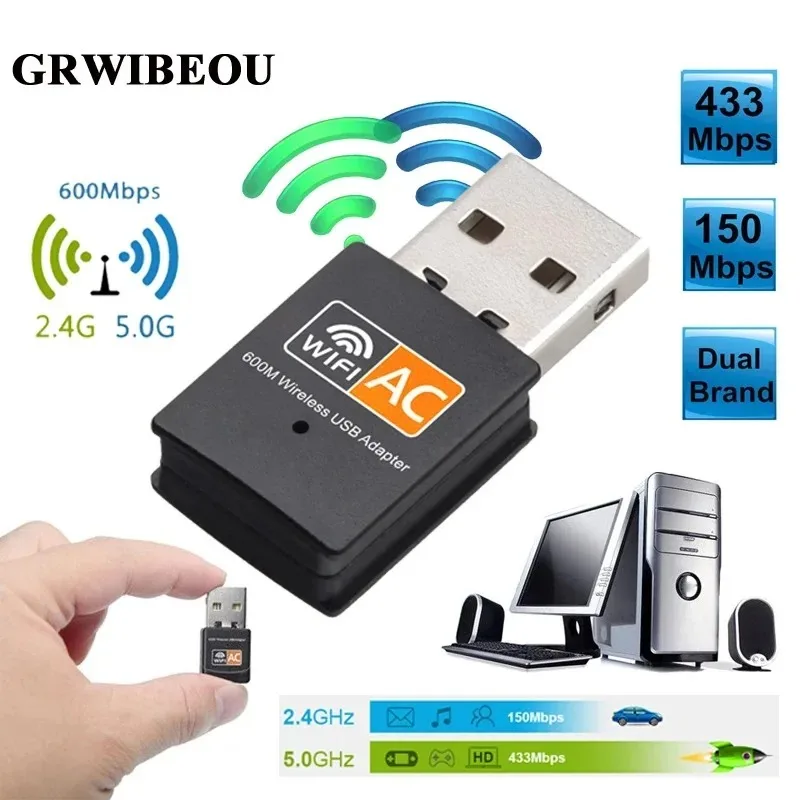 600 Mbps dual-band 2.4GHz&5GHz USB2.0 Wi-fi network card free driver WIFI adapter Wifi Dongle 802.11n/g/a/ac RTL8811CU Win7/8/10