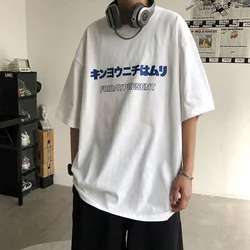 Summer Japanese Letter Print T-shirt Men's Summer Cotton Casual Streetwear Hip Hop T Shirts Hombre Breathable Loose Y2K Tees