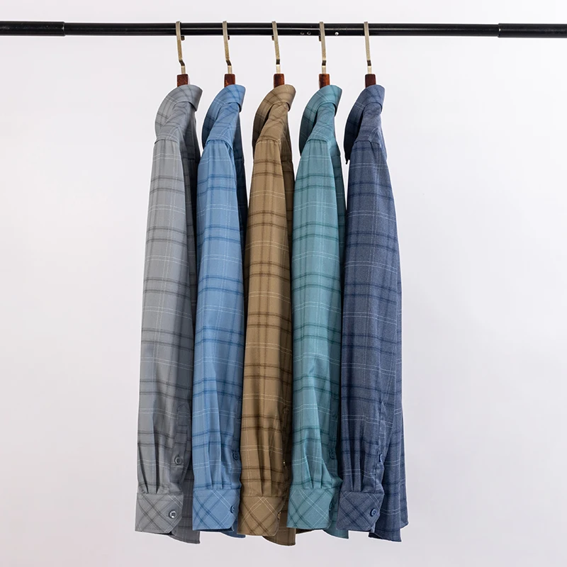 New in shirt Bamboo fiber plaid long-sleeve shirts for men slim fit formal shirt soft casual office tops popular korean clothes