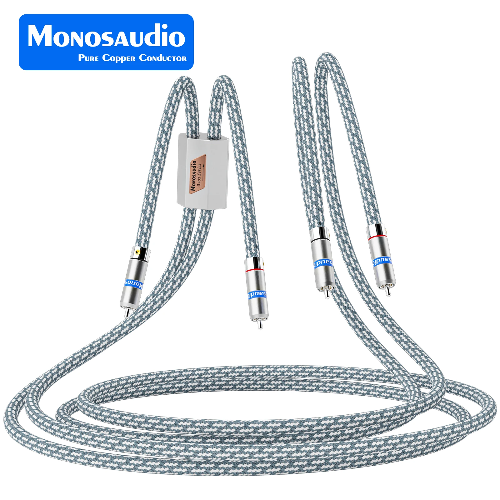 Monosaudio HiFi Audio Signal Cable 4N OFC Copper Silver Plated Audio Extension Signal Cable with R206R Connector Plug RCA Cable