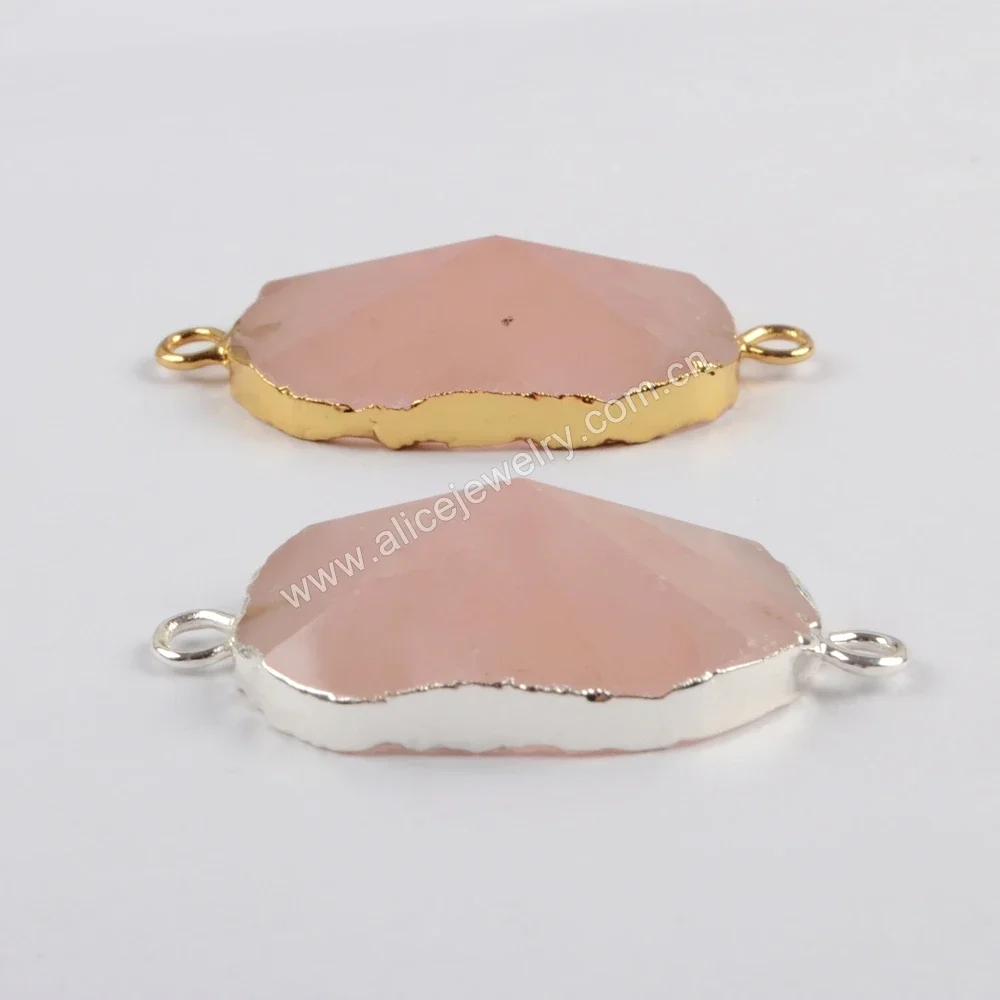 

Natural Stone Rose Quartz Facted Connector DIY Necklace Bracelet Pendant Golden/Silver Color Jewelry Making for Women Gifts