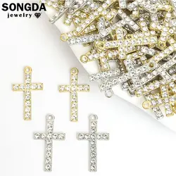 10pcs Glaring Crystal Cross Charm Catholic Belief Jesus Crucifix Alloy Pendant DIY Necklace Earring Keychain Jewelry Accessories