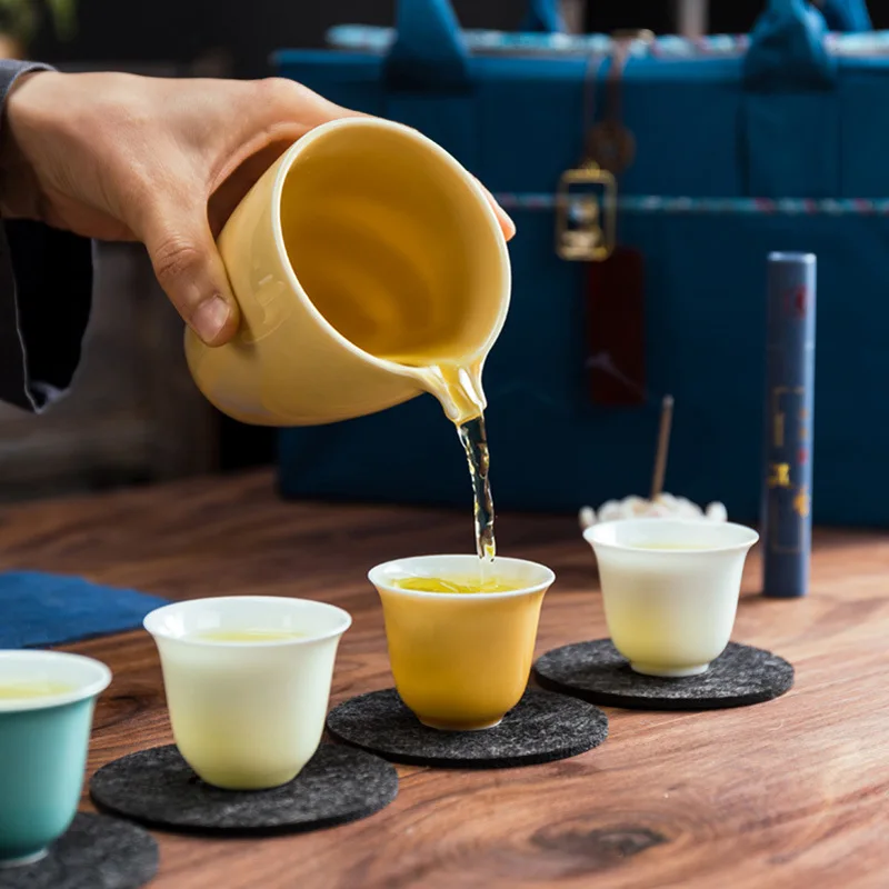 Suet اليشم الخزف الأبيض زن الكونغ فو طقم شاي حقيبة محمولة تخزين أداء الشاي السفر الإبداعية هدية فنجان الشاي #5