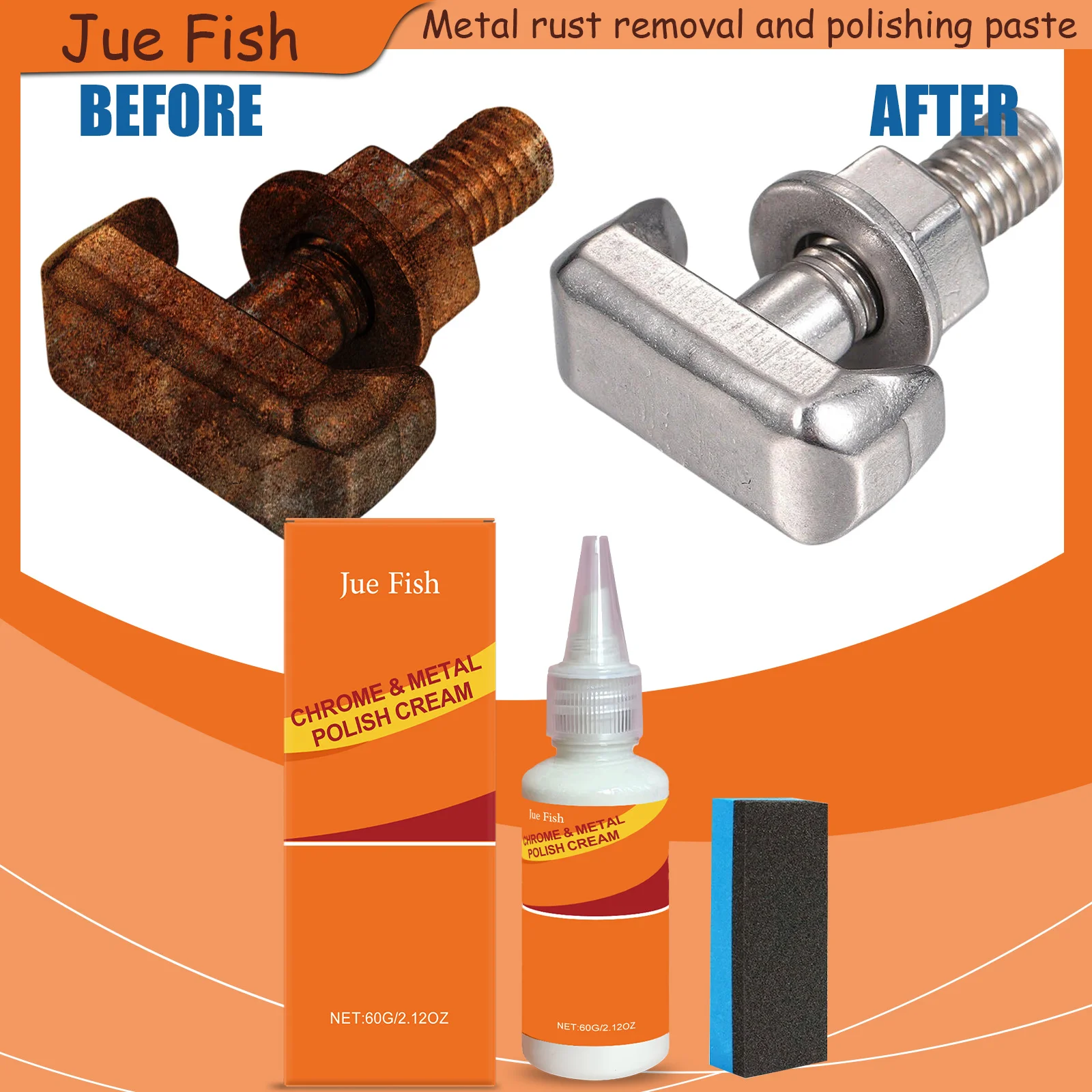 

JUE FISH Chrome Metal Polish Cream Quick Polishing to Restore Gloss Prevent Oxidation and Form Protection.