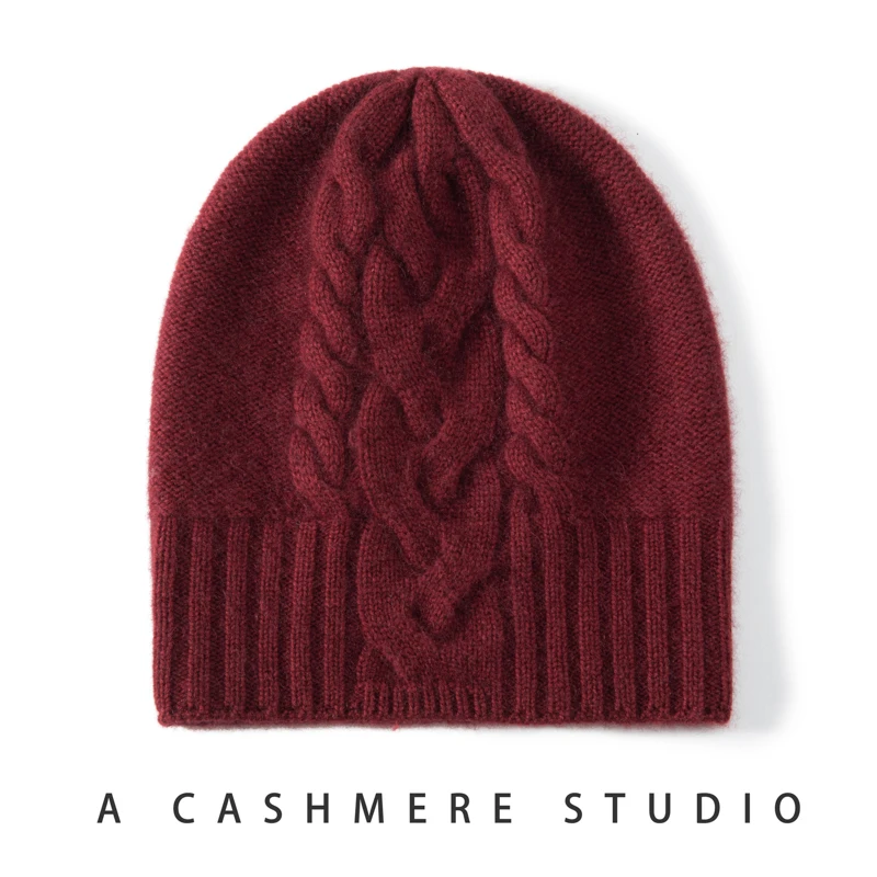 100% czysty kaszmir Czapka damska Zimowa dzianinowa czapka z kwiatami Ciepłe, miękkie dzianinowe nakrycia głowy Damskie czapki Ochrona uszu Skullies