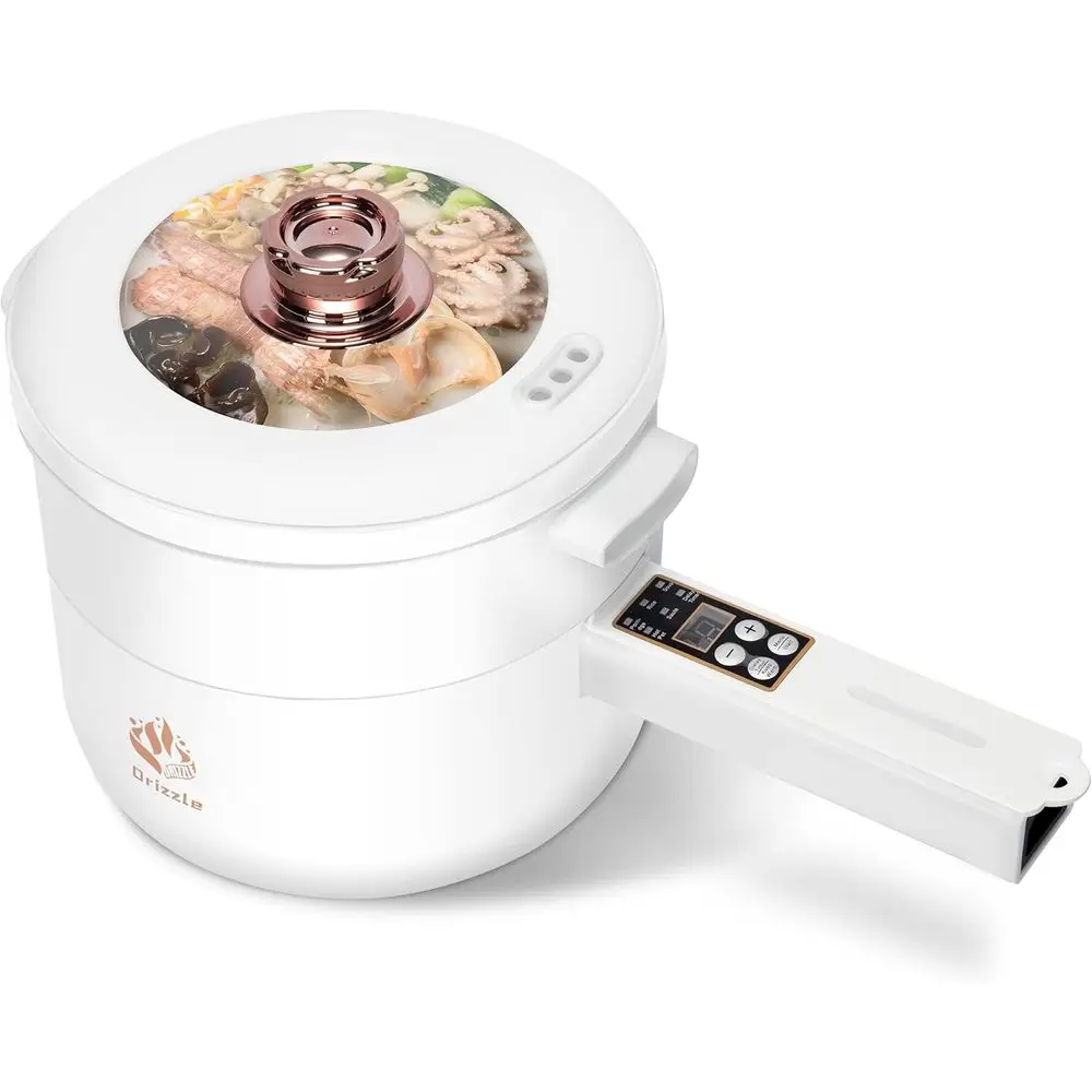 Olla Eléctrica Multifunción Antiadherente de 1.8L con Vaporera, Cocina Portátil para Fideos, Filetes, Huevos y Salteados, con Protección contra la Ebullición en Seco