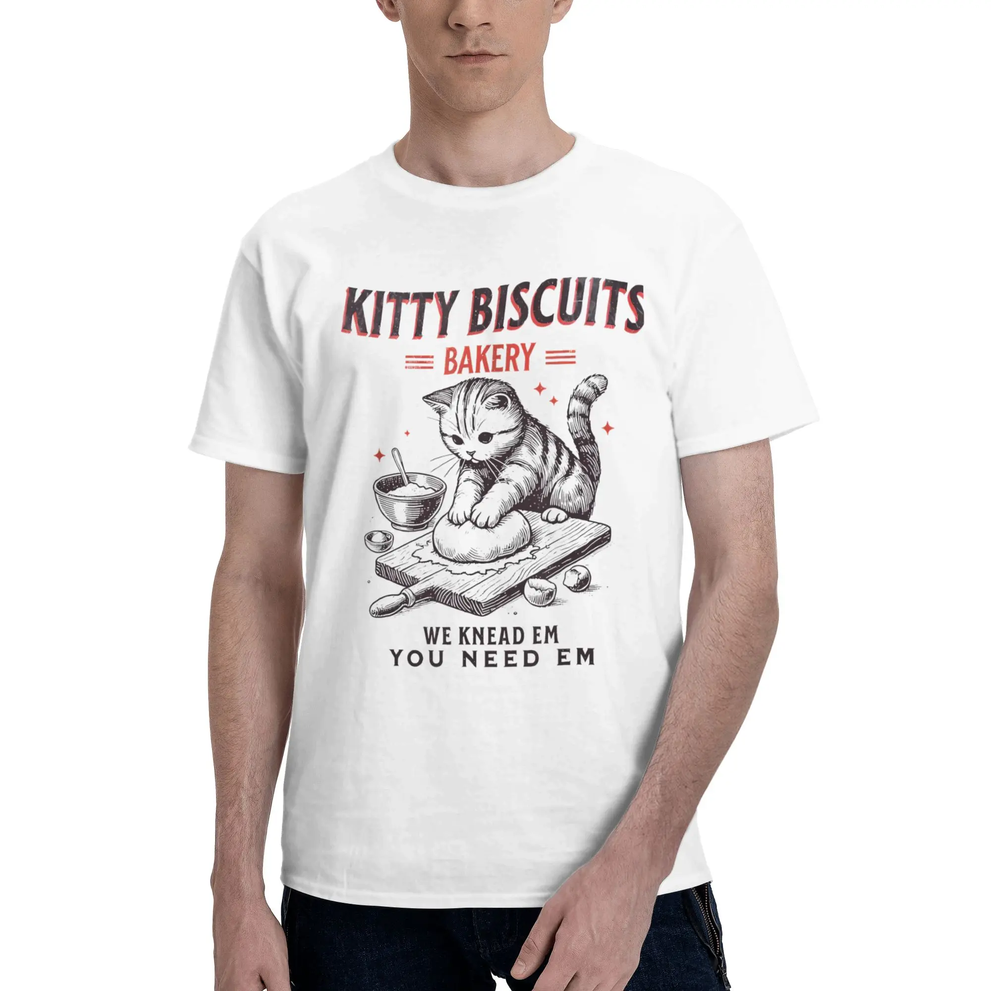 Biscuits We Knead Em You Need Em Tee Shirt for Men Women Graphic Printed T Shirts Cute Cats 100% Cotton Clothes