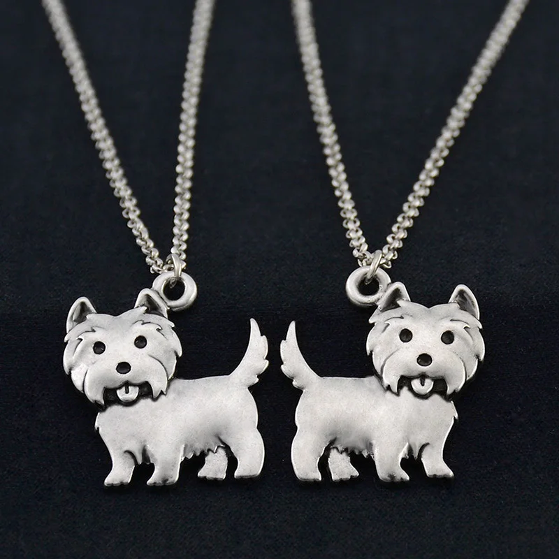 Women Necklace Cute Westie Pendants Boho Copper Metal Dog Charms Necklaces Long Stainless Steel Chain Colar For Girls