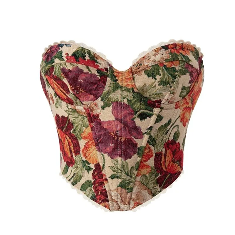 

Жаккардовый сексуальный корсет без бретелек в стиле ретро, женский облегающий бюстье с повязкой на спине, кружевные женские клубные вечерние нерегулярные сексуальные топы на бретелях