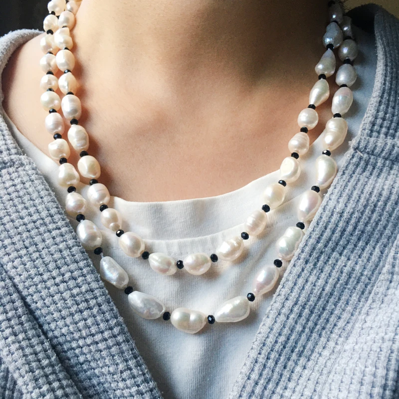 Natural Fresh Water Baroque Pearl Sweater Chain Crystal Long Necklace For Women Fashion Jewelry Female Gift Elegant Classic