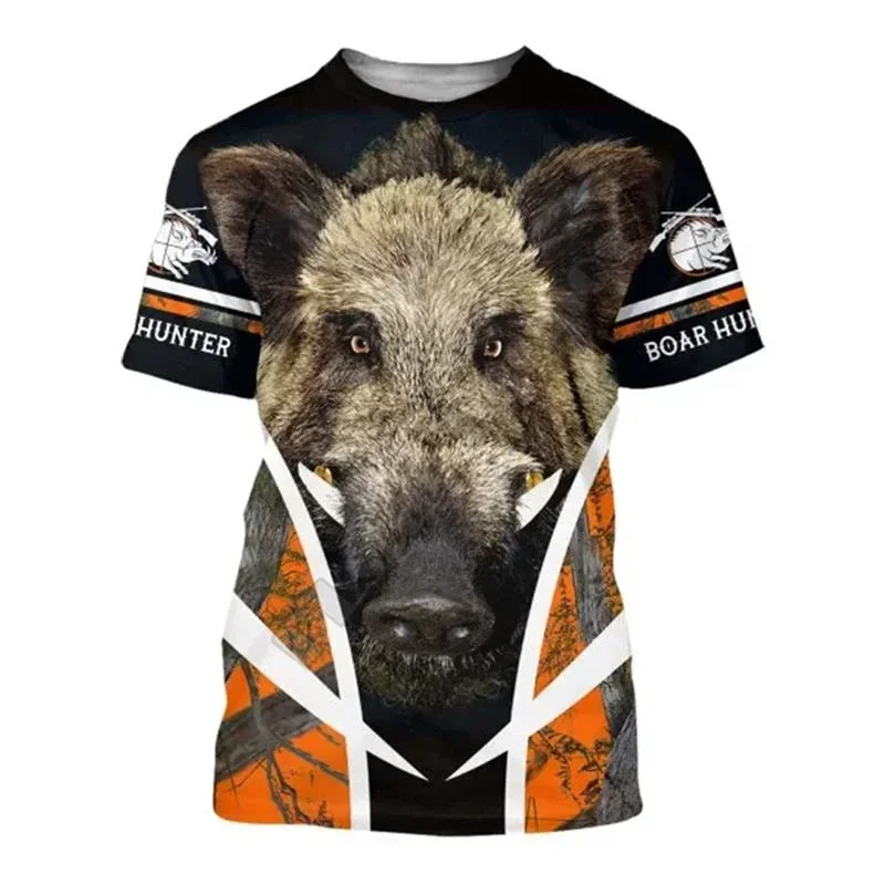 Wild Boar 3D printed T-shirt Men\'s short sleeve o collar Outdoor hunter Animal loose dry Breathable personality clothing