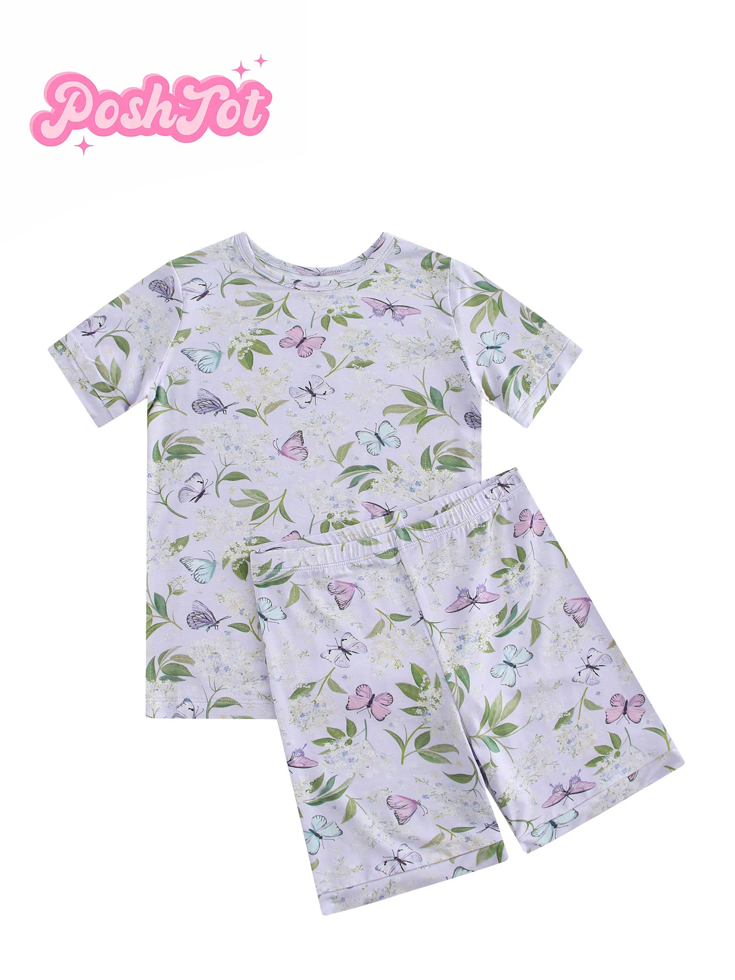 

POSHTOT Purple butterfly breathable 220gsm bamboo fiber baby short sleeve zipper romper bodysuit, lightweigh