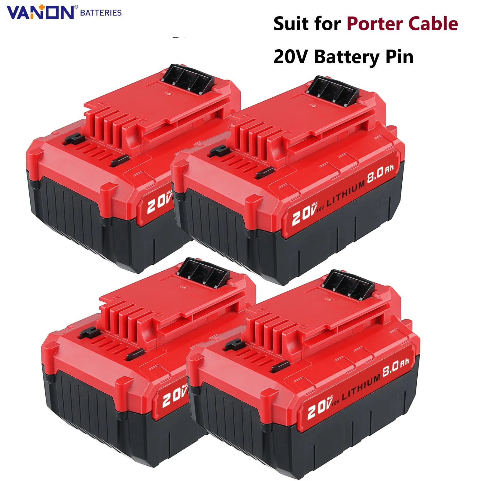 

VANON 1/2/4Pack 20V 8.0Ah Li-ion Battery Replace for Porter Cable 20V PCC685L PCC680L PCC682L Power Tool Battery Pin