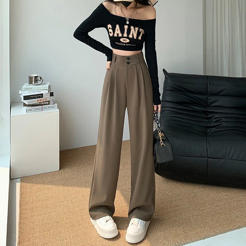 

2023 new Wide Leg Pants Women's Spring and Autumn High Waist Slim Straight Tube Dropped Floor Dragging Trousers Double