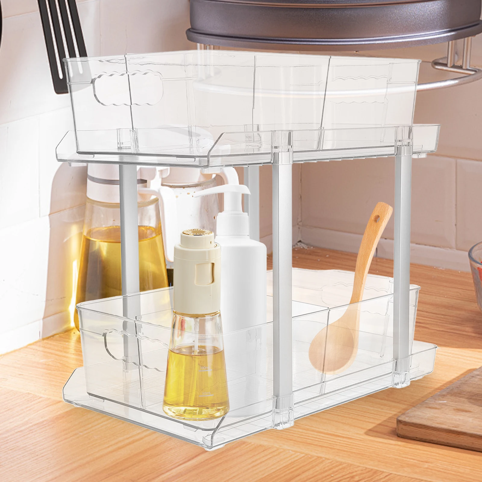 

Pull Out Cabinet Storage Rack Multifunctional Kitchen Shelf Spice Organizer Bathroom Home Supplies Under Sink Pantry